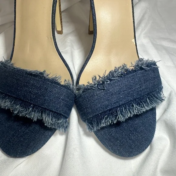 Retro Sexy Denim Fringe High Stiletto Heels Open Pointed Toe Sandals Sz 11 - Picture 5 of 12